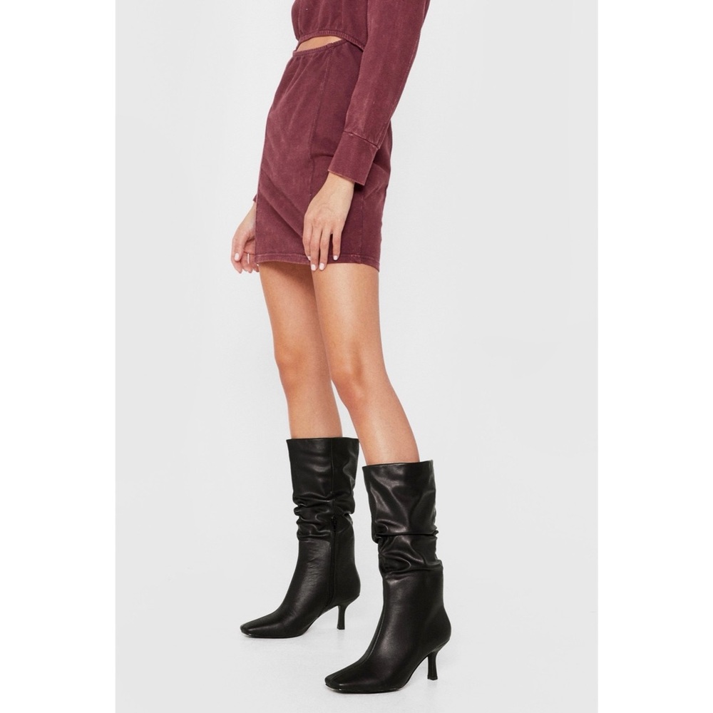 Nasty Gal black Faux Leather Slouch Calf High Heeled Boots
